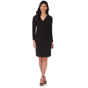 Rekucci Women's Flattering Long Sleeve Crossover Dress – Slimming V-Neck Knee Length - 1 of 3