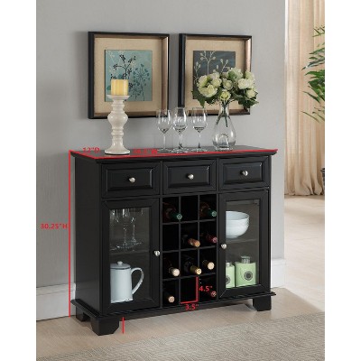 Black Wood Sideboard Cabinet with Wine Storage and Glass Doors