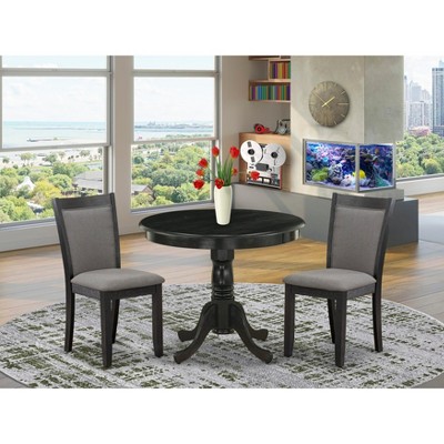 East West Furniture 3-Pc Dining Room Table Set Contains a Wooden Dining Table and 2 Shitake  Fabric Modern Dining Room Chairs -Black Finish