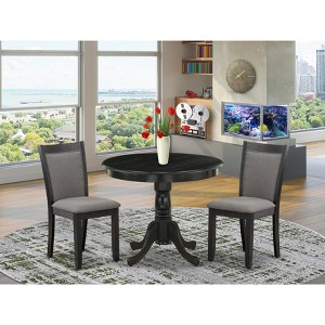 East West Furniture 3-Pc Dining Room Table Set Contains a Wooden Dining Table and 2 Shitake  Fabric Modern Dining Room Chairs -Black Finish - 1 of 4