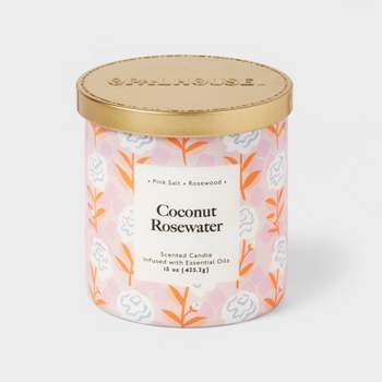 2-Wick 15oz Glass Jar Candle with Patterned Sleeve Coconut Rosewater - Opalhouse™
