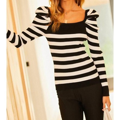 Women's Puff Sleeve Stripe Sweater - Mainstrip