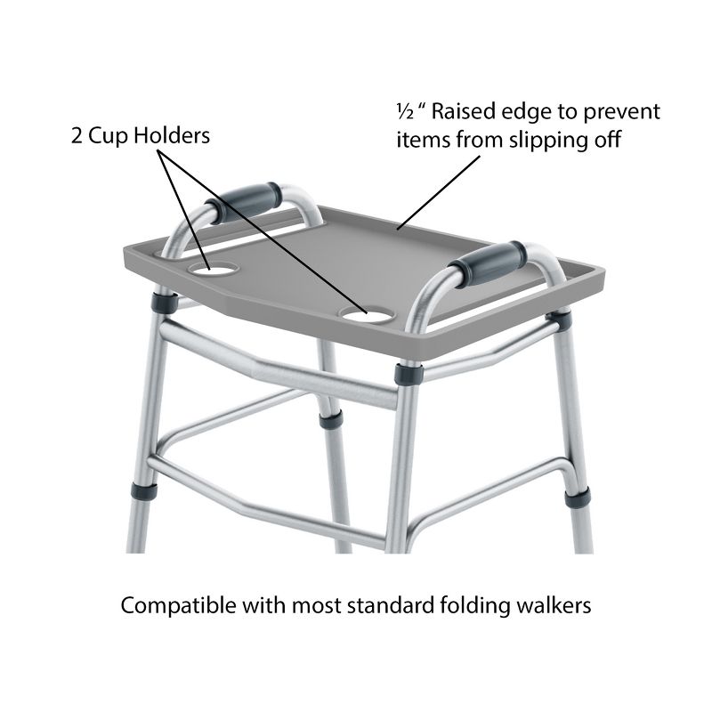 Walker Tray- Upright with 2 Cup Holders-Universal Table Fits Most Standard Folding Walkers-Home Mobility by Fleming Supply, 4 of 8