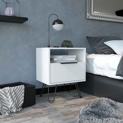 NicBex Modern Nightstand with 1 Drawer and Open Storage Bedside Table with Metal Legs End Table for Living Room, Bedroom