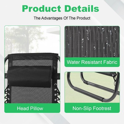 Black Steel Zero Gravity Reclining Outdoor Lounge Chairs with Cup Holder, Set of 2