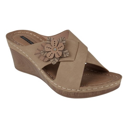 Gc Shoes Selly Natural 8.5 Cross-strap Flower Comfort Slide Wedge 
