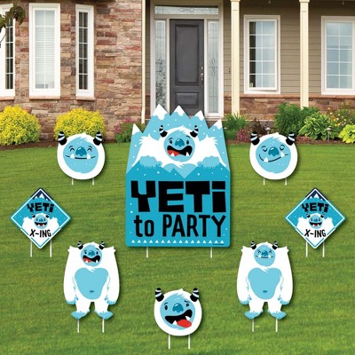 Big Dot of Happiness Yeti to Party - Yard Sign and Outdoor Lawn Decorations - Abominable Snowman Party or Birthday Party Yard Signs - Set of 8