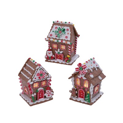 GIL Set of 3 5.5-in B/O lighted clay dough gingerbread houses