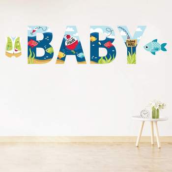 Big Dot of Happiness Let's Go Fishing - Peel and Stick Fish Themed Baby Shower Standard Banner Wall Decals - Baby