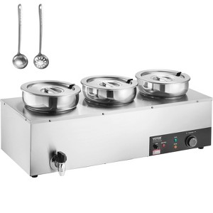 VEVOR Electric Soup Warmer, Three 7.4QT Stainless Steel Round Pot, 1200W Commercial Food Warmer, 86~185°F Adjustable Temp - 1 of 4
