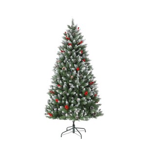 Artificial Christmas Tree with Pine Cones and Berries, Metal Stand, Hinged Branches for Holiday Decor, Green - 1 of 4