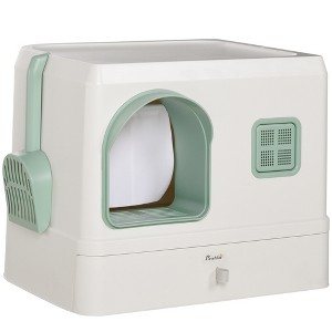 PawHut Cat Litter Box, Kitty Litter Box with Scoop, Deodorants, Front Entrance, Drawer Pan, 20" x 16" x 16", White - 1 of 4
