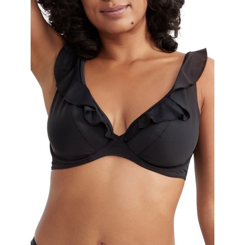 Freya Women's Jewel Cove Ruffled Bikini Top - AS7230 28F Black Solid