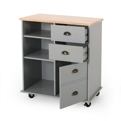 NicBex 31.5Inch Rolling Kitchen Island with 2 Drawers and 1 Door,Mobile Kitchen Island Cart with 3 Shelves,Black/Gray