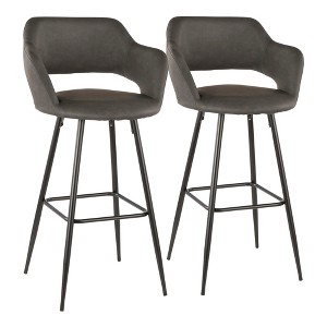 Fixed Faux Leather Contemporary Bar Stool with Low Back and Metal Legs for Home Bar or Kitchen (Set of 2) - 1 of 4