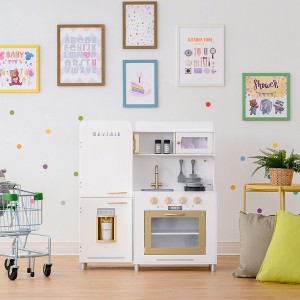 Teamson Kids Little Chef Mayfair Classic Kids Pretend Kitchen Playset with 11 Accessories, Ice Dispenser, Oven, Microwave, Refrigerator, White/Gold - 1 of 4