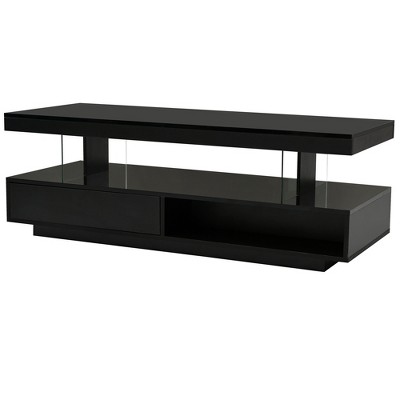 Vynxaria Black High-Gloss Coffee Tables with Storage and Display Shelves