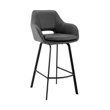 30" Aura Swivel Counter Height Barstool with Gray Faux Leather Black Metal - Armen Living