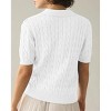 Women's Cable Short Sleeve Sweaters Tops Solid Lapel V Neck Cable Knit Casual Soft Pullover Shirt - 3 of 4