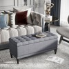 Storage Ottoman, Linen Fabric Button Tufted Storage Bench with Soft Close Lid for Living Room, Entryway or Bedroom Heather Gray - 4 of 4