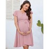 Coolmee Women's Summer Maternity Maxi Dress Short Flutter Sleeve V Neck A-Line Flowy Wedding Guest Long Sundress with Belt - 2 of 4