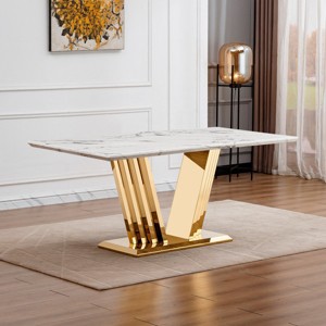 Marble Dining Table with Faux Marble Top, Modern Large Dining Table with Stainless Steel Base, Rectangular Dining Table for Kitchen-Koiai - 1 of 4