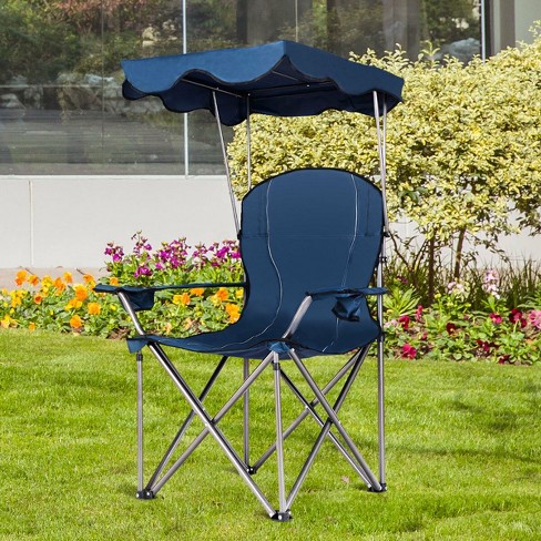 Costway Portable Folding Beach Canopy Chair W/ Cup Holders Bag