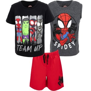 Marvel Spidey and His Amazing Friends Graphic T-Shirt Tank Top French Terry Shorts 3 Piece Outfit Set - 1 of 4