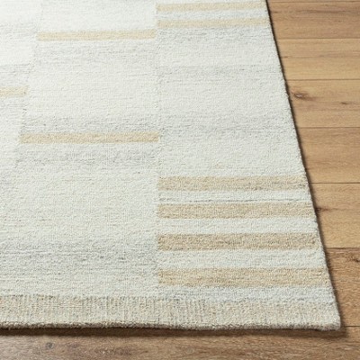 Ivory and Tan Handmade Wool 8' x 10' Tufted Striped Rug