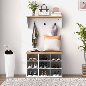 MAYEERTY Hall Tree with 9 Pair Shoe Storage 2 in 1 Coat Rack Shoe Bench Set for Modern Entryway Hallway White - 1 of 4
