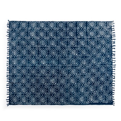 DEMDACO Indigo Block Print Throw Blanket blue