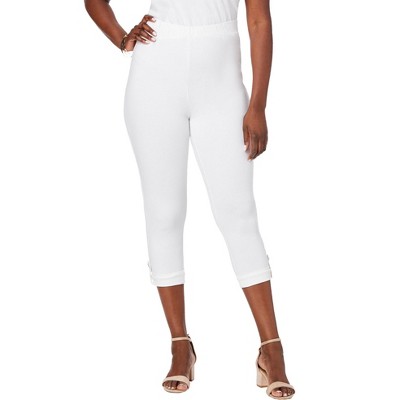 Jessica London Women's Plus Size Stretch Cotton Cuff-Button Capri Legging