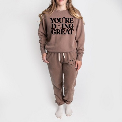 Simply Sage Market Women's You're Doing Great Smiley Face Graphic Lightweight Garment Dyed Set
