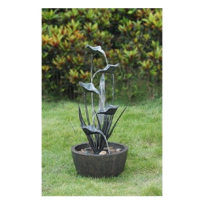 35.5" Metal Plant Water Fountain with 5 Leaves Gray - Hi-Line Gift