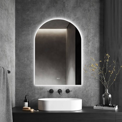 Dovelina Led Wall Mounted Back Lit Mirror With Anti-fog Modern Arched ...