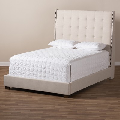 King Light Beige Upholstered Wood Frame Bed with Tufted Headboard
