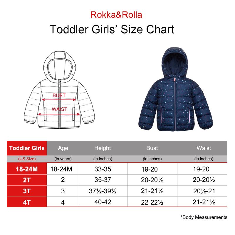 Rokka&Rolla Toddler Little Girls' Light Puffer Jacket Winter Coat, 3 of 9
