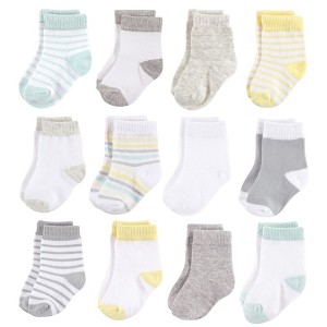 Hudson Baby Infant Cotton Rich Newborn and Terry Socks, Neutral Stripe - 1 of 1