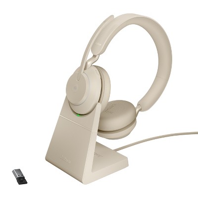 Jabra Evolve2 65 USB-A MS Stereo with Charging Stand - Beige Wireless Headset / Music Headphones