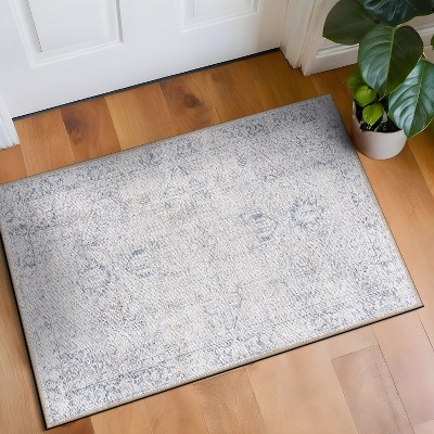 Amber Blue 2' x 3' Vintage Boho Medallion Machine Washable Non-Slip Area Rug