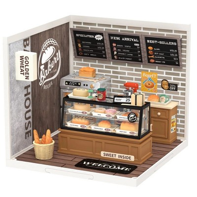ROBOTIME 3D Puzzles Plastic House Building Set Toy, Bakery DIY Miniature Dollhouse Playset, Decorative Toys, Unique Gifts, Multicolored, 6.4"*7.1"*6"
