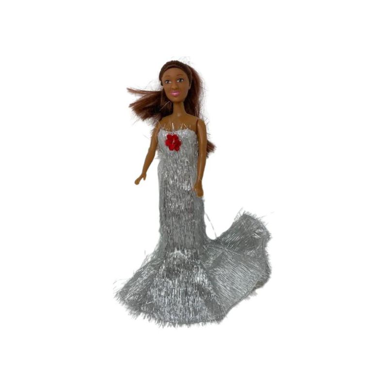 Doll Clothes Superstore Metallic Silver Gown With Long Train Fits 11 1/2 Fashion Inch Dolls, 2 of 5
