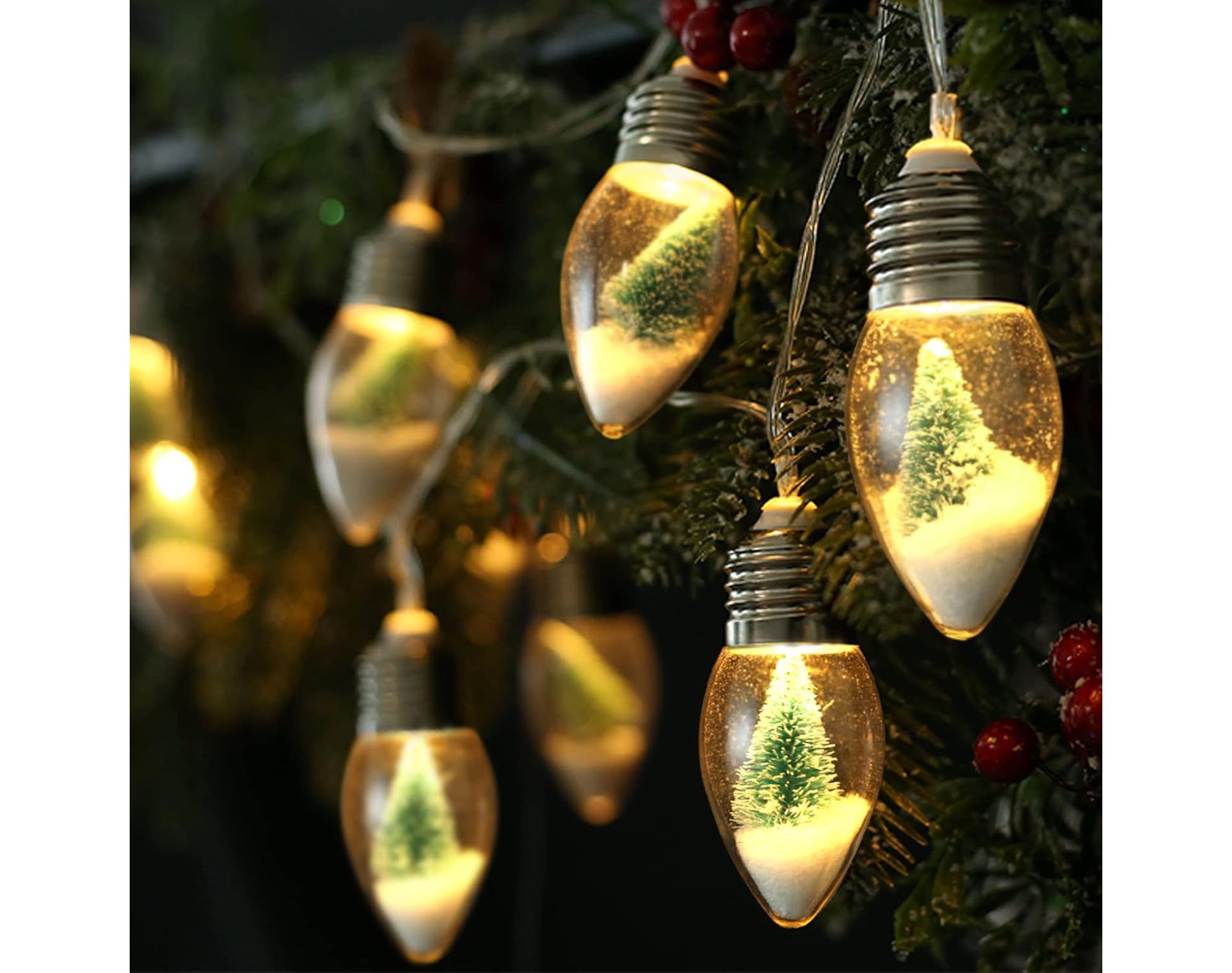 Aoibox 2 Pack Christmas Snow Globe String Lights 6.6 FT Acrylic Bulbs Indoor Outdoor Decor for Tree Fireplace Bedroom Patio