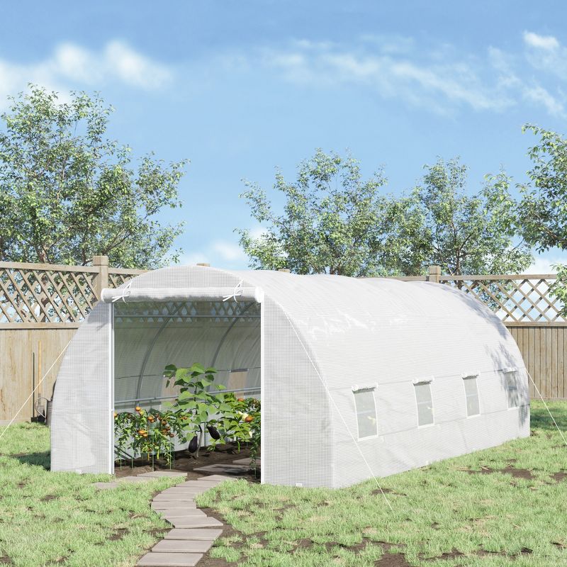 Outsunny 20' x 10' x 7' Walk-In Tunnel Greenhouse Garden Warm House Large Hot House Kit with 8 Roll-up Windows & Roll Up Door, Steel Frame, 4 of 11