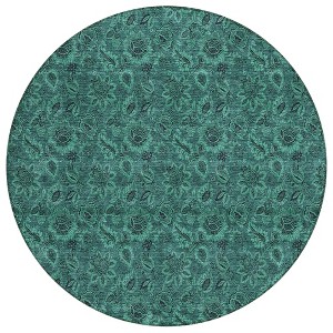 Teal Blue Green And Charcoal Floral Washable Indoor Outdoor Area Rug - 1 of 4