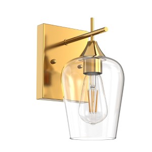 DORESshop 7.09 in. 1-Light Cone Gold Wall Sconce with Clear Glass Shade for Bathroom - 1 of 4