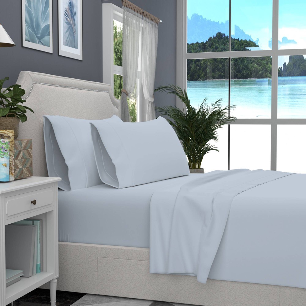 Purity Home Queen 400 Thread Count Cotton Percale Sheet Set Light Blue