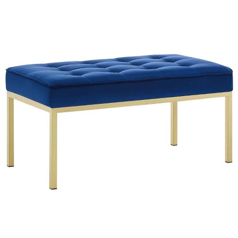 Loft Stainless Steel Leg Medium Performance Velvet Bench Gold Navy