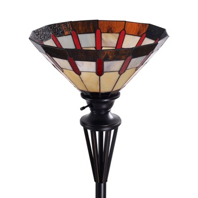 72-Inch Bronze Torchiere with Stained Glass Shade