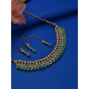 SOHI Women's Green Gold Plated Kundan Beaded Jewellery Set - 1 of 4